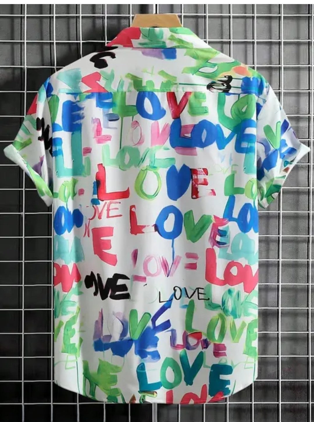 Appywave Colorful Love Print Short Sleeve Button Down Shirt, Multi-Colour Pattern