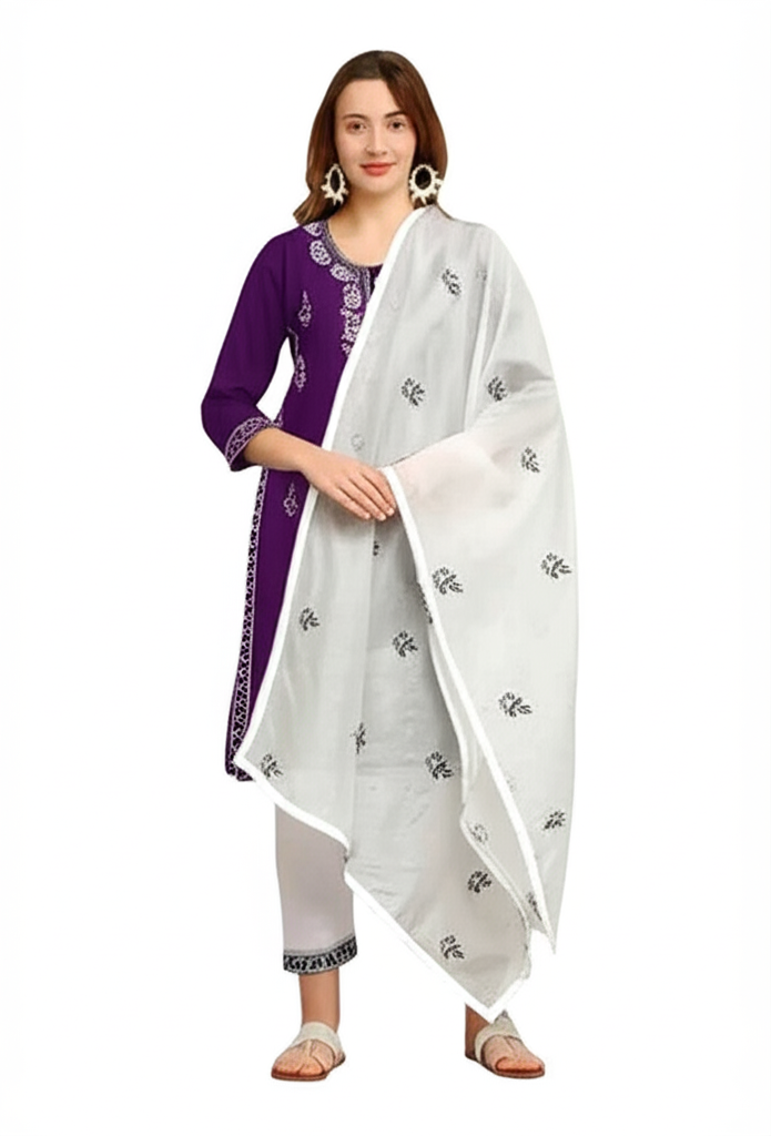 Appywave Traditional Embroidered Kurta Set with Chikankari Work, Rayon Salwar Suit