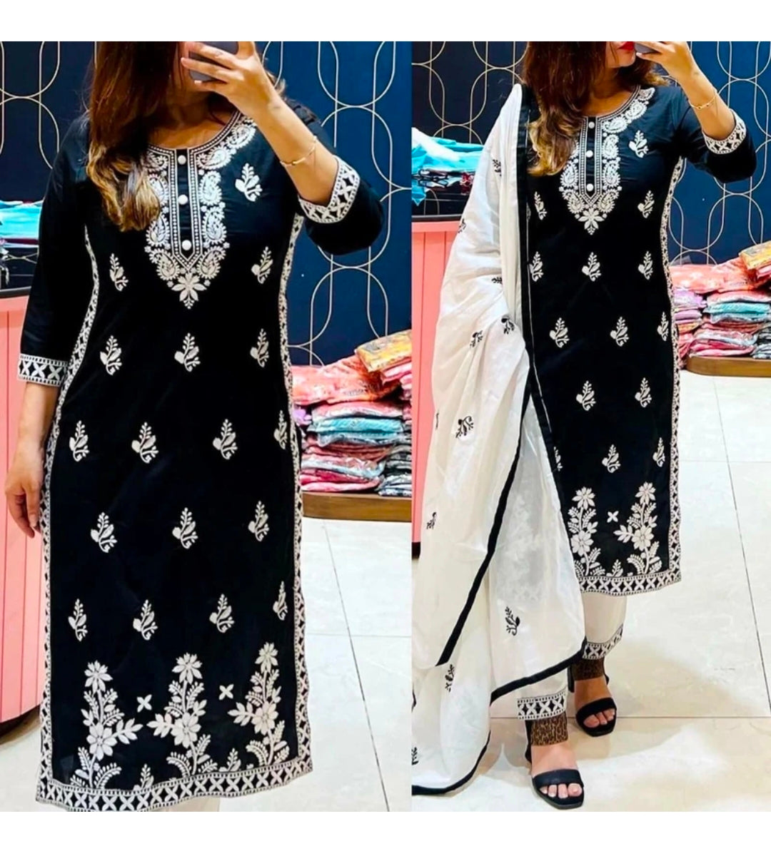 Appywave Traditional Embroidered Kurta Set with Chikankari Work, Rayon Salwar Suit