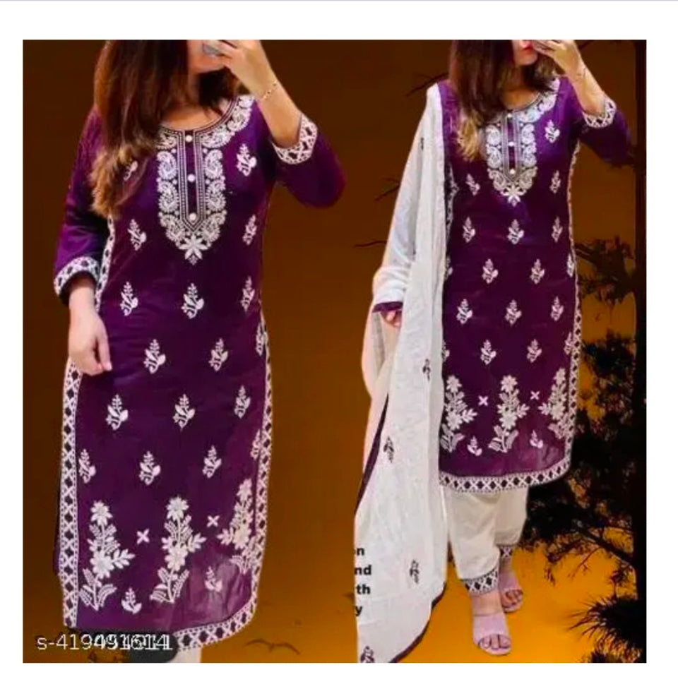 Appywave Traditional Embroidered Kurta Set with Chikankari Work, Rayon Salwar Suit