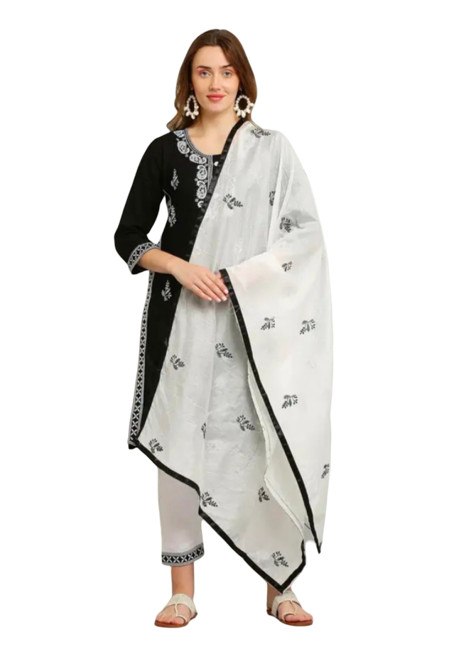 Appywave Traditional Embroidered Kurta Set with Chikankari Work, Rayon Salwar Suit