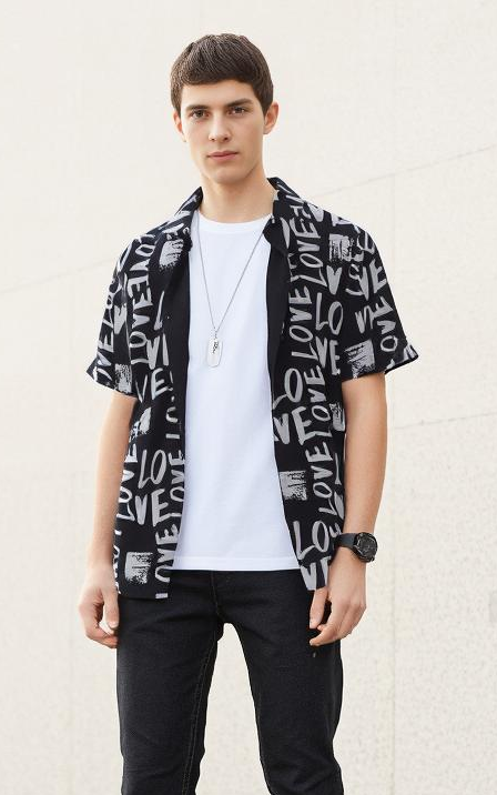 Appywave Colorful Love Print Short Sleeve Button Down Shirt