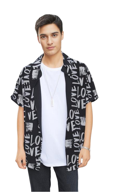 Appywave Colorful Love Print Short Sleeve Button Down Shirt