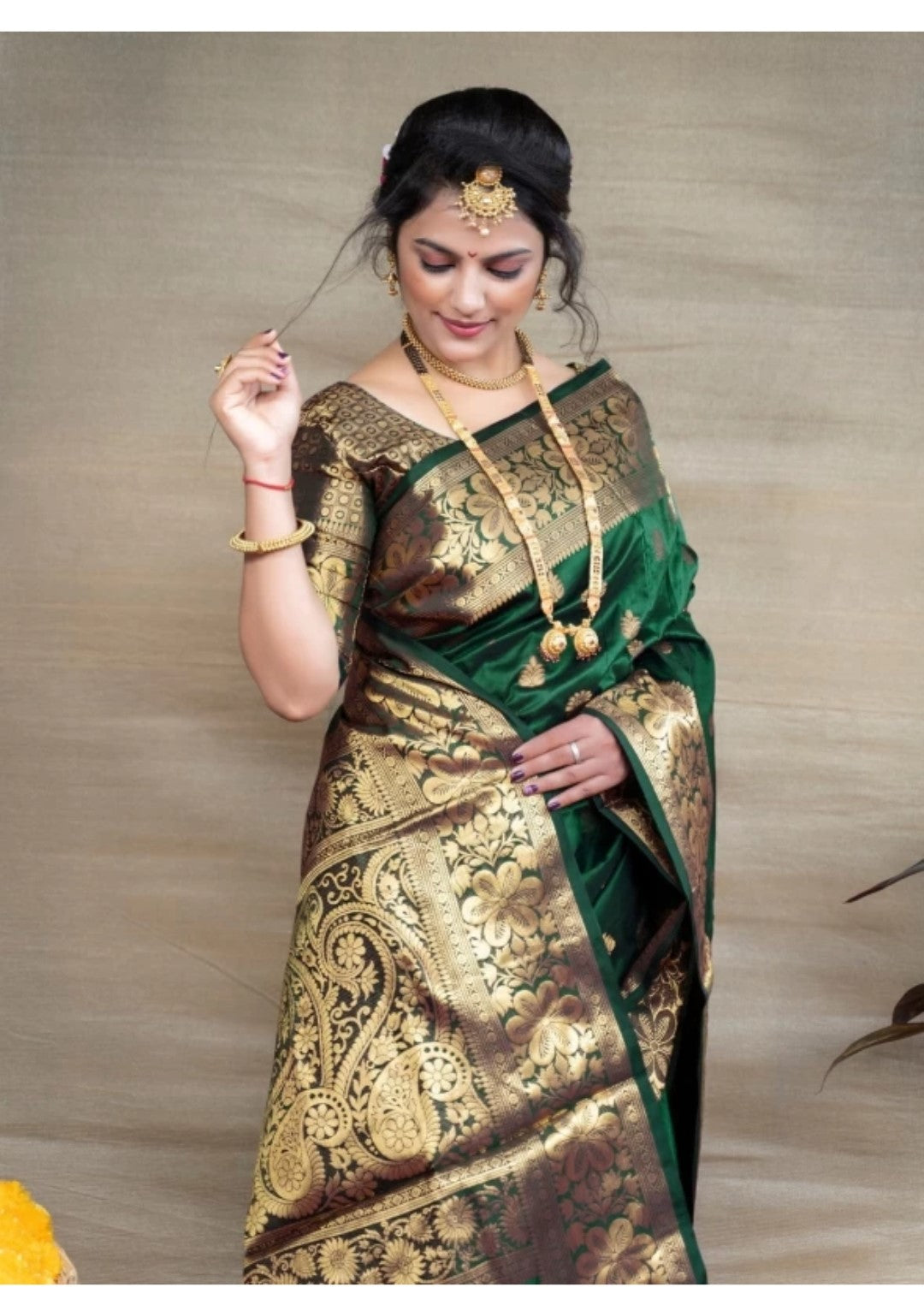 Appywave Traditional Indian Banarasi Zari Silk Saree for wedding with running Blouse
