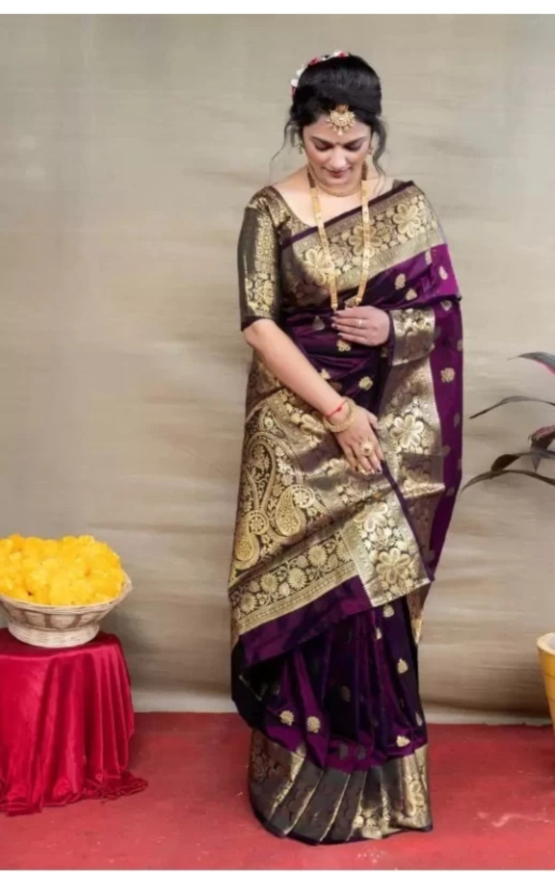 Appywave Traditional Indian Banarasi Zari Silk Saree for wedding with running Blouse