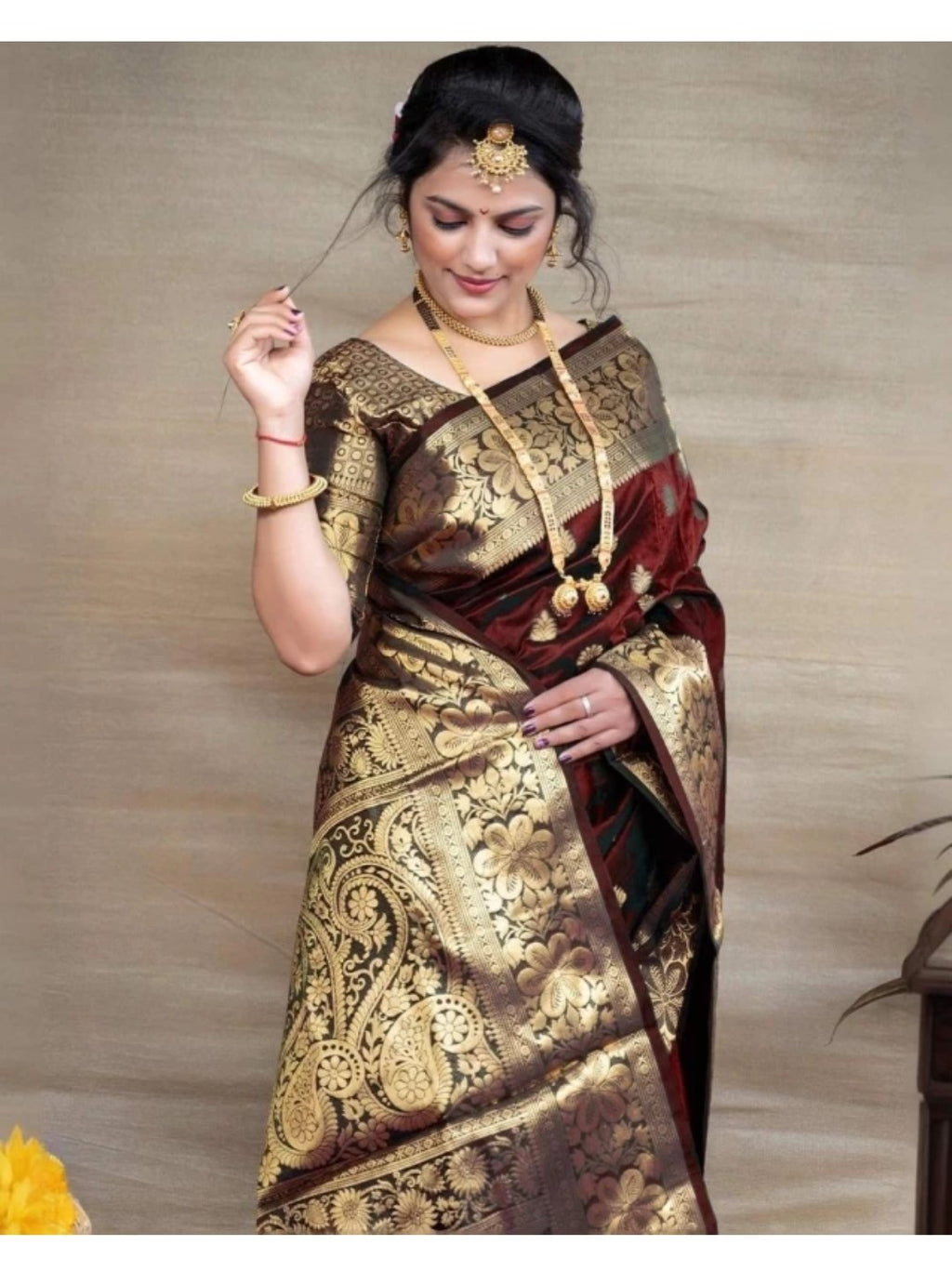 Appywave Traditional Indian Banarasi Zari Silk Saree for wedding with running Blouse