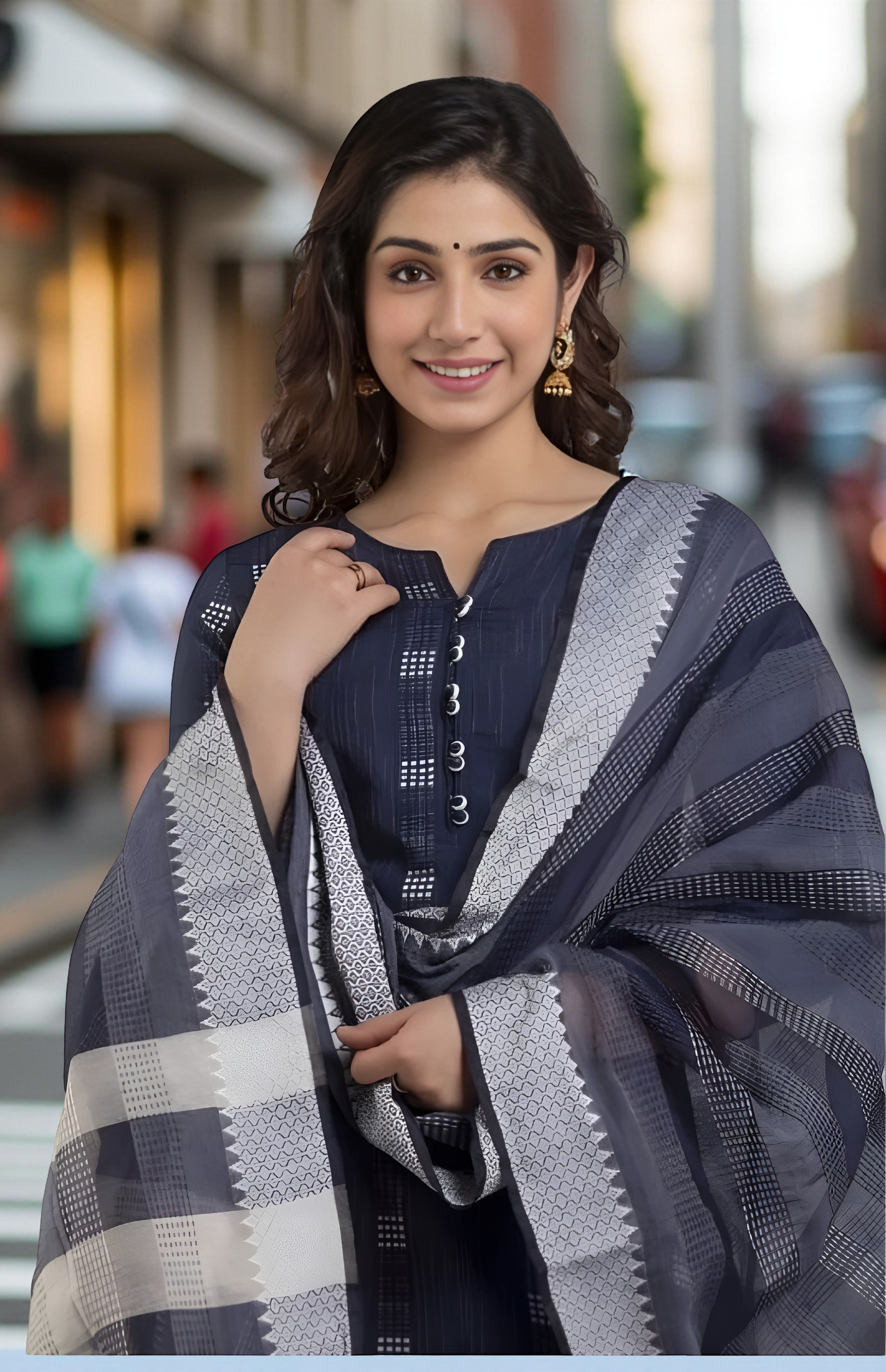 Appywave Cotton Printed Readymade Salwar Suit For Women with Dupatta