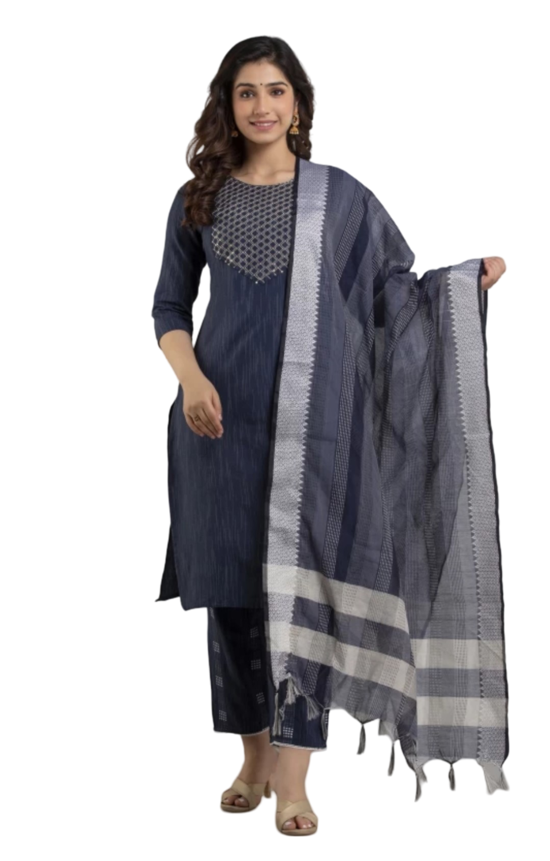 Appywave Cotton Printed Readymade Embroidery Salwar Suit For Women with Dupatta, Slim Fit