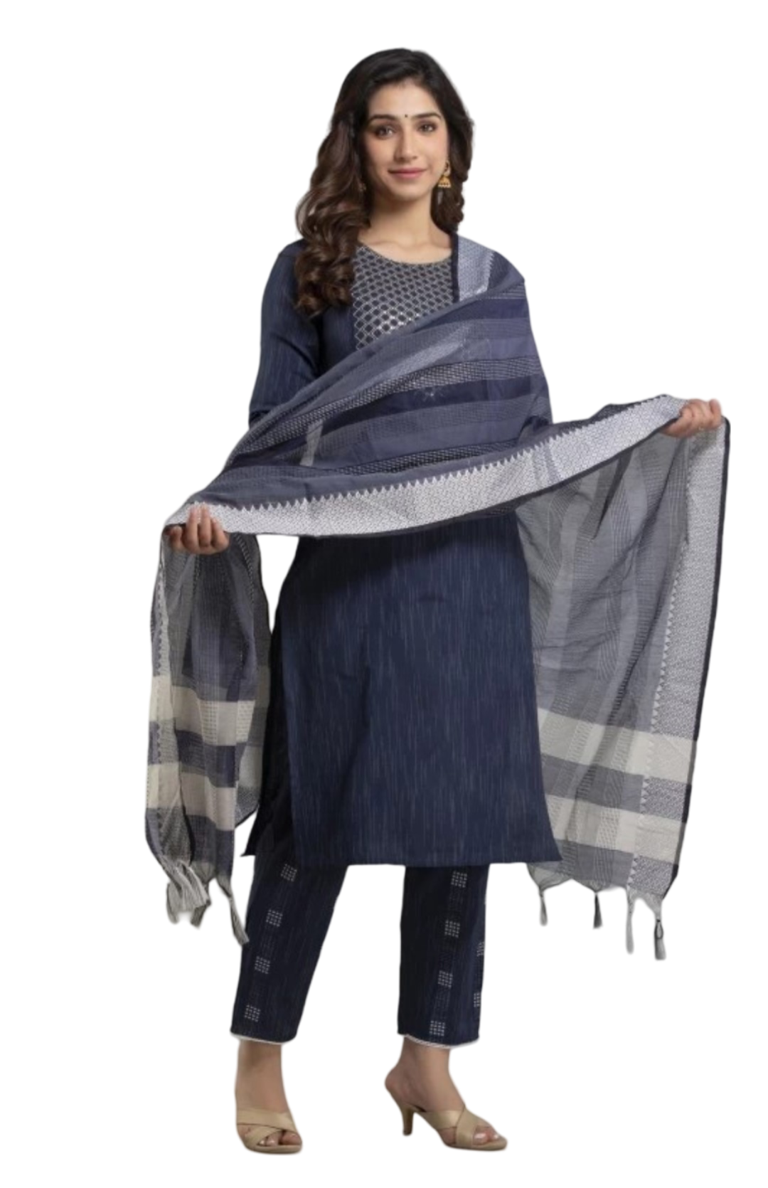 Appywave Cotton Printed Readymade Embroidery Salwar Suit For Women with Dupatta, Slim Fit