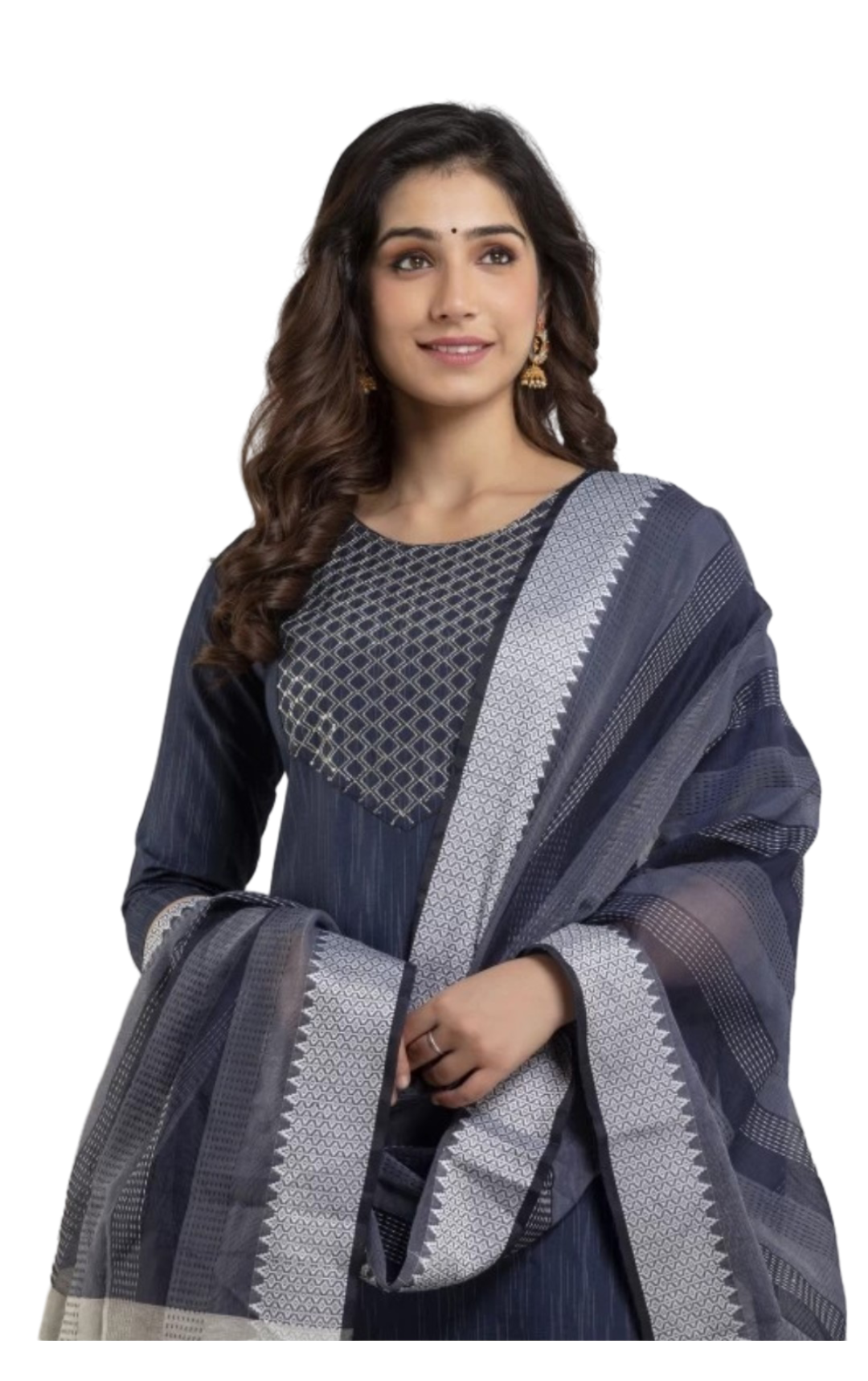 Appywave Cotton Printed Readymade Embroidery Salwar Suit For Women with Dupatta, Slim Fit