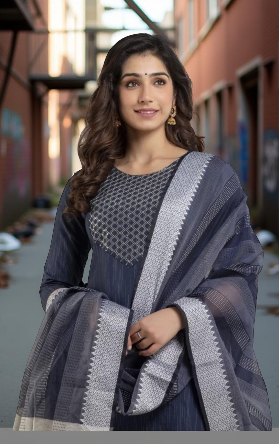 Appywave Cotton Printed Readymade Embroidery Salwar Suit For Women with Dupatta, Slim Fit