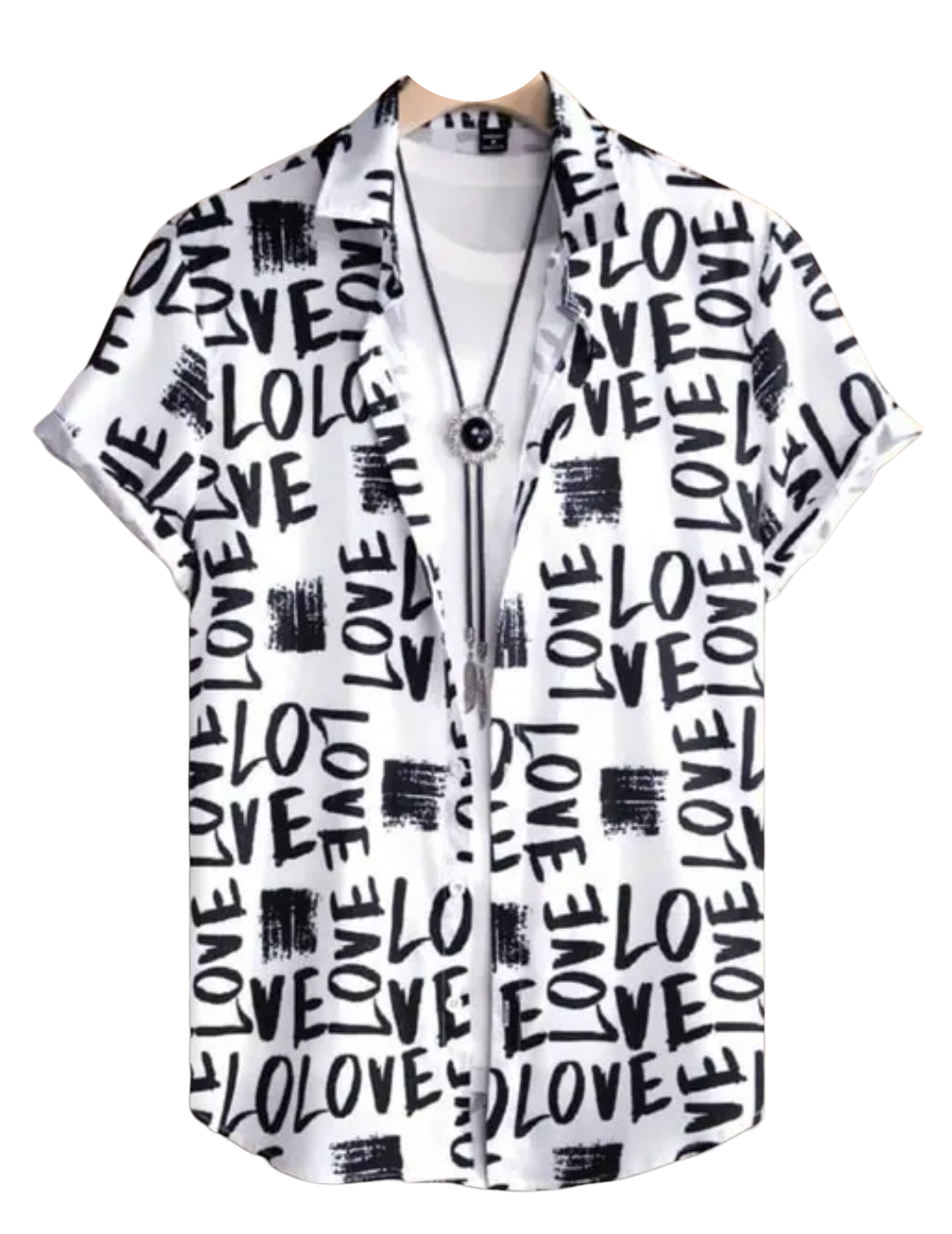 Appywave Colorful Love Print Short Sleeve Button Down Shirt White