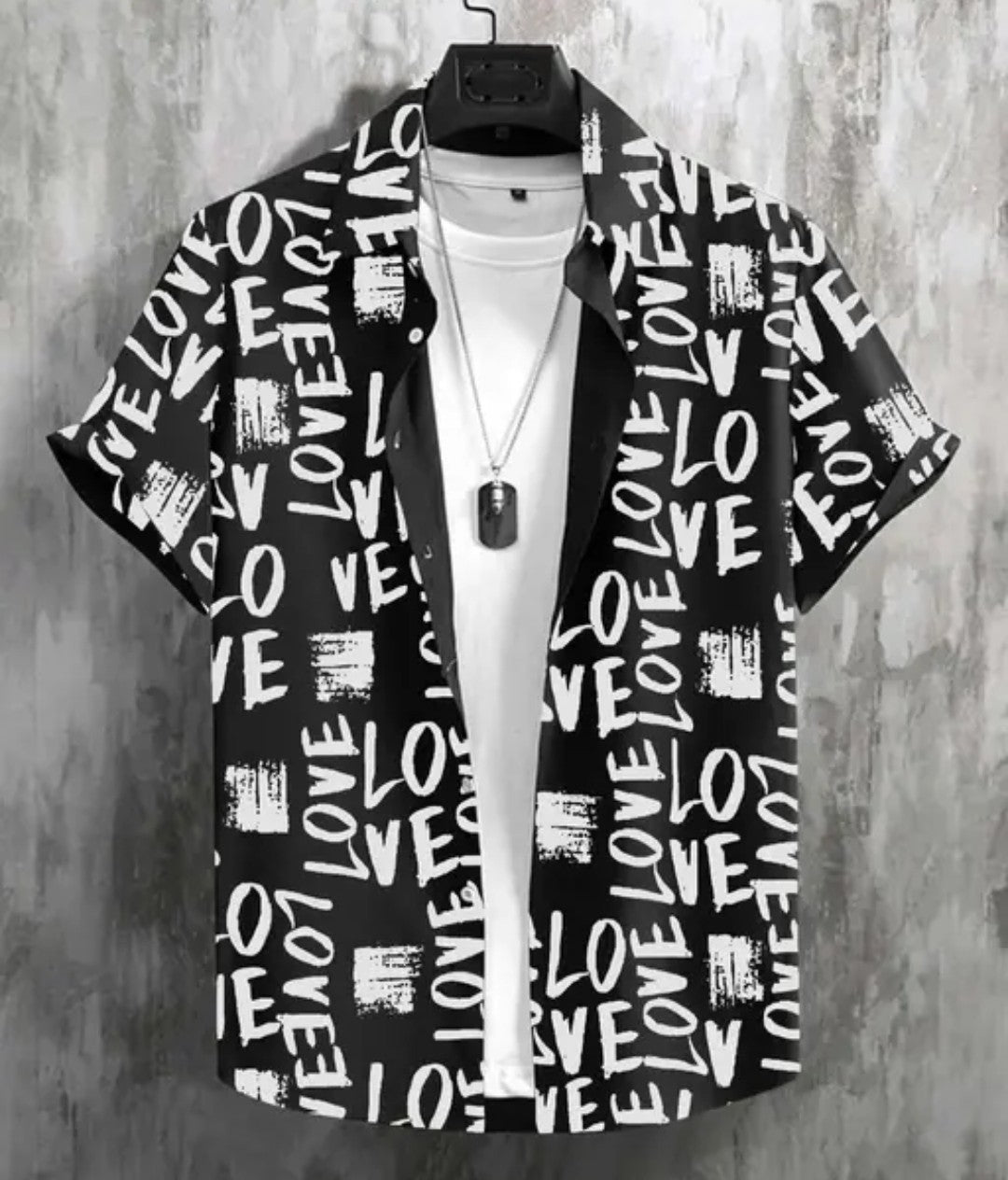 Appywave Colorful Love Print Short Sleeve Button Down Shirt