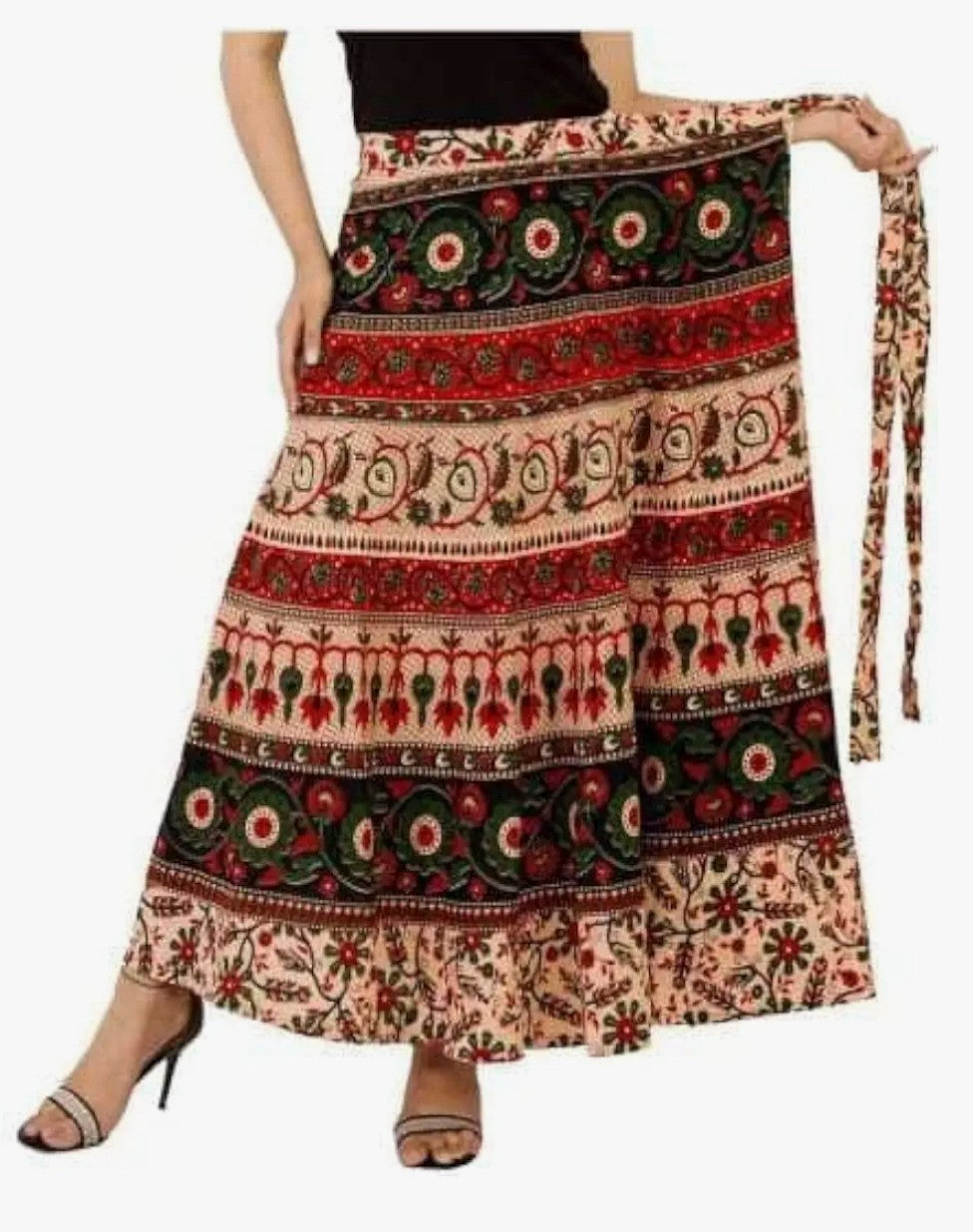 Appywave Jaipuri Women's Cotton Printed Wrap Around Long Skirts