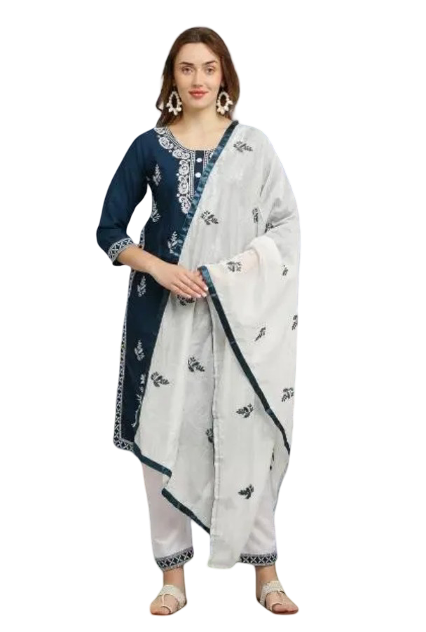 Appywave Traditional Embroidered Kurta Set with Chikankari Work, Rayon Salwar Suit
