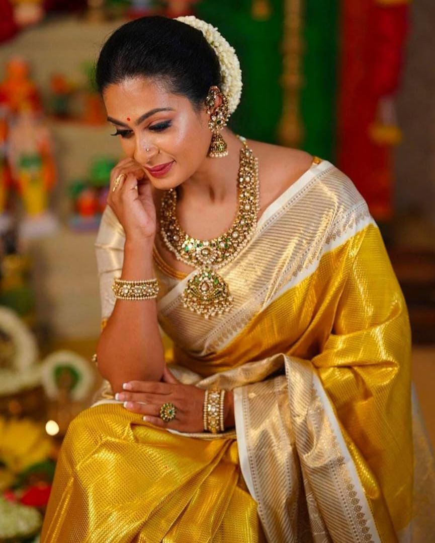 Appywave Embroidered Banarasi Handloom Tussar Silk Saree