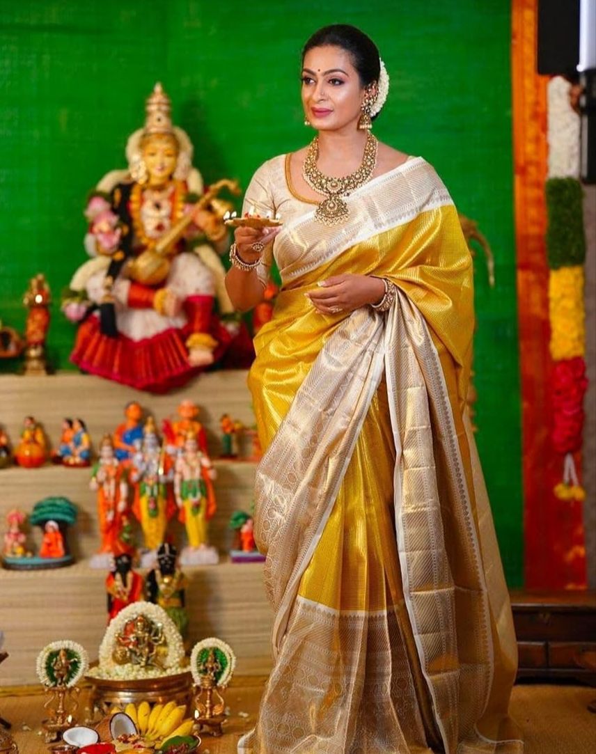Appywave Embroidered Banarasi Handloom Tussar Silk Saree