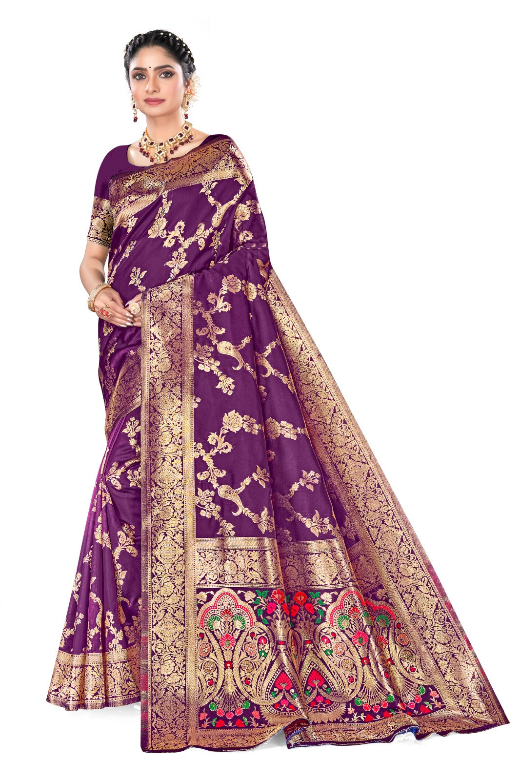 Appywave Embroidered Kanjivaram Art Silk Saree