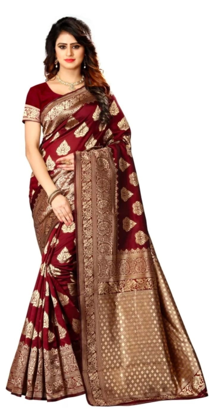 Appywave Embroidered Kanjivaram Silk Blend Saree
