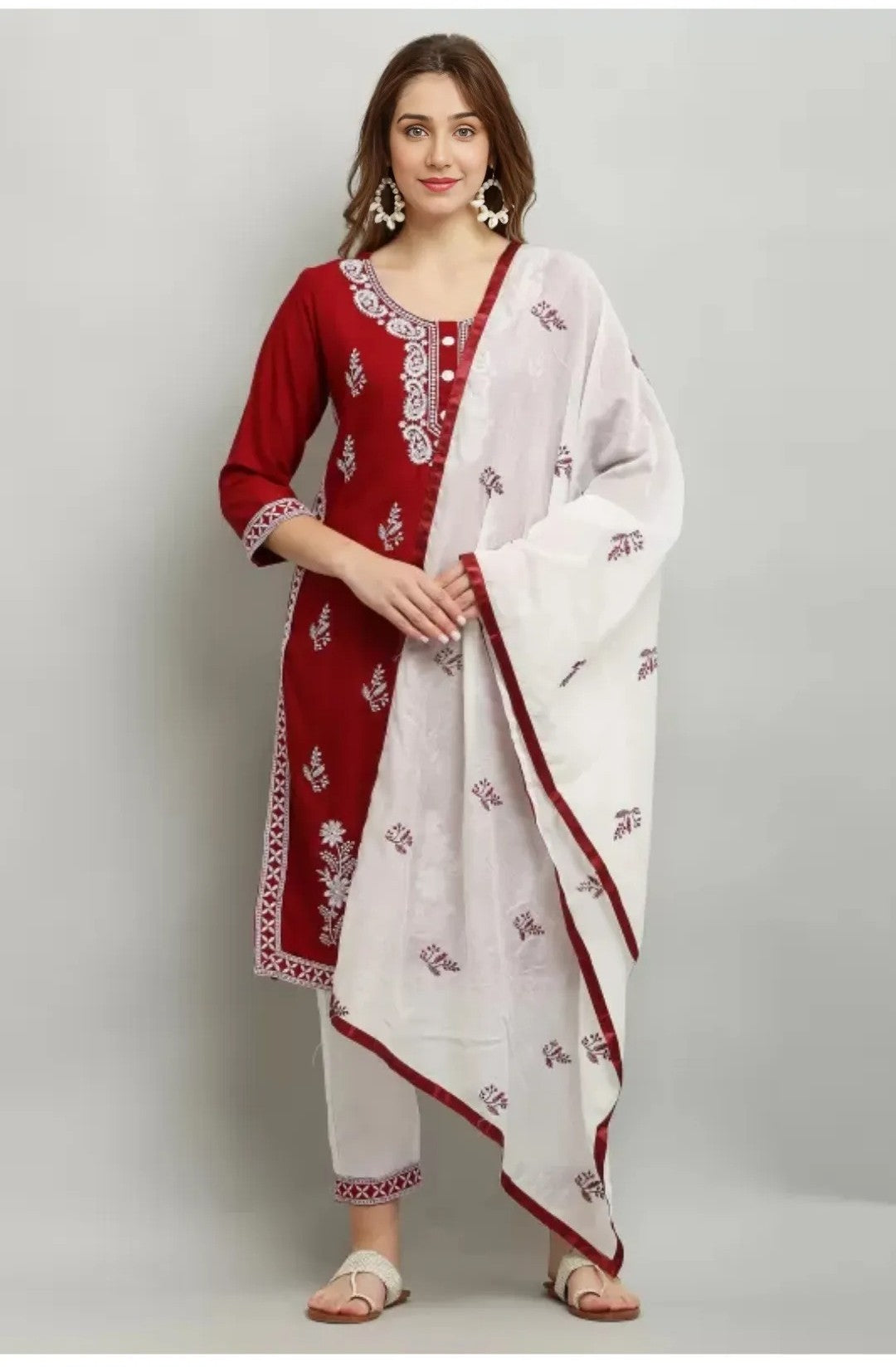 Appywave Traditional Embroidered Kurta Set with Chikankari Work, Rayon Salwar Suit