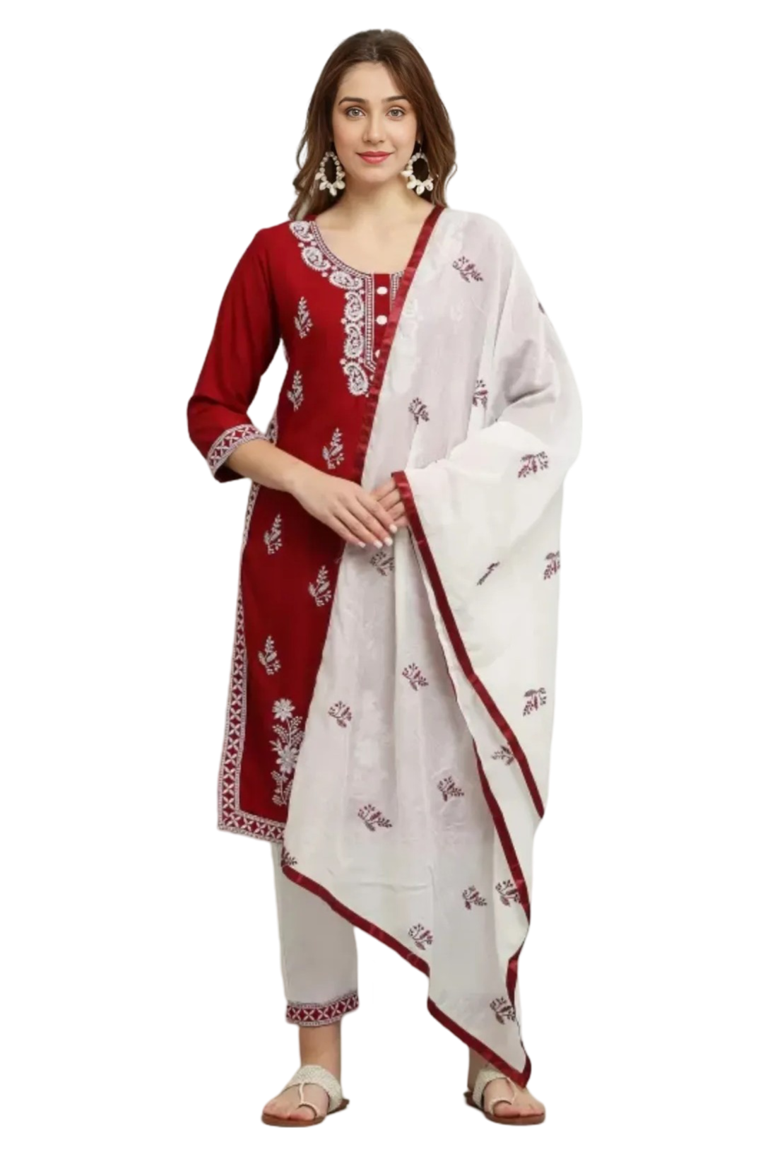 Appywave Traditional Embroidered Kurta Set with Chikankari Work, Rayon Salwar Suit