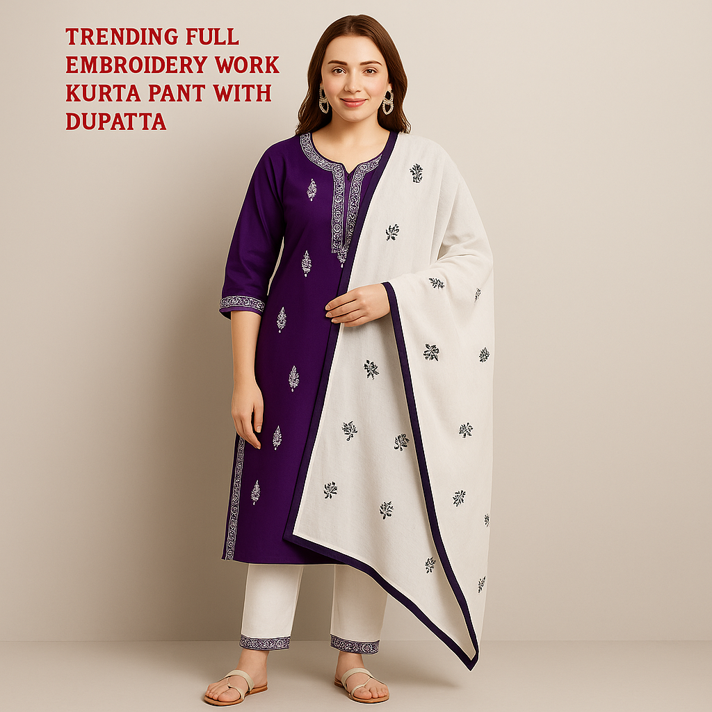 Appywave Traditional Embroidered Kurta Set with Chikankari Work, Rayon Salwar Suit