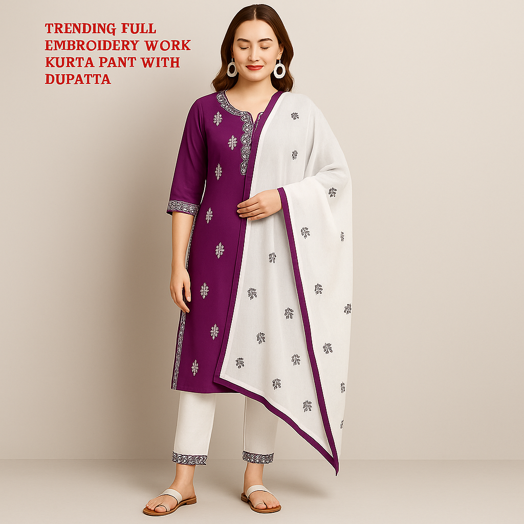 Appywave Traditional Embroidered Kurta Set with Chikankari Work, Rayon Salwar Suit