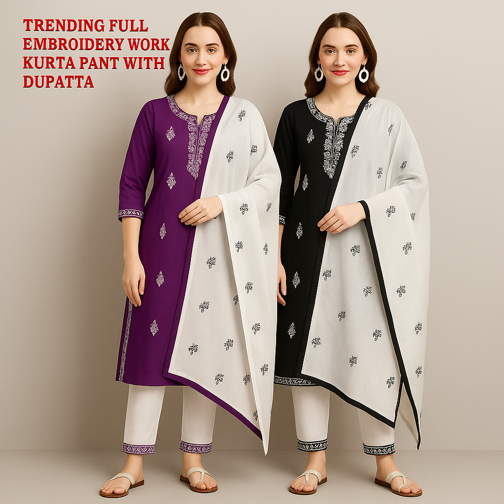 Appywave Traditional Embroidered Kurta Set with Chikankari Work, Rayon Salwar Suit